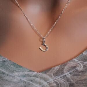 Sterling Silver Tiny Horseshoe Charm Necklace, Lucky Horseshoe Necklace